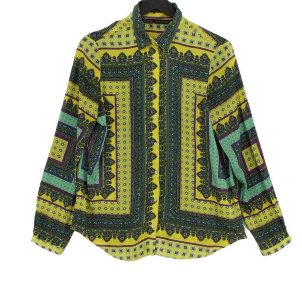 Zara yellow/green button down blouse
